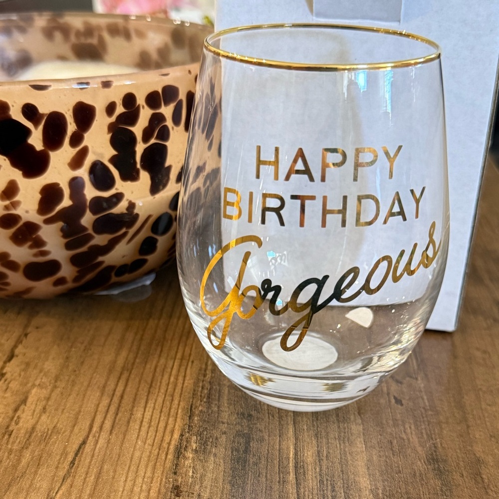 Happy Birthday Gorgeous Gold Lettered Stemless Wine Glass